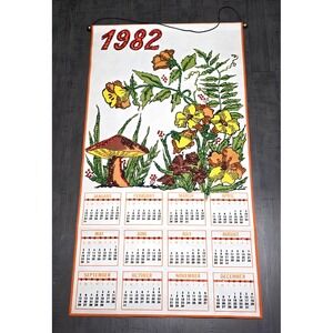 Vintage 1982 Felt Wall Calendar with Sequins, Mushrooms & Floral Design‎